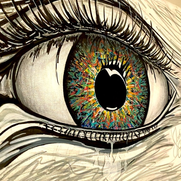 ORIGINAL  Abstract Eye Acrylic painting on canvas. 16x20in signed by Artist. - Picture 2 of 3